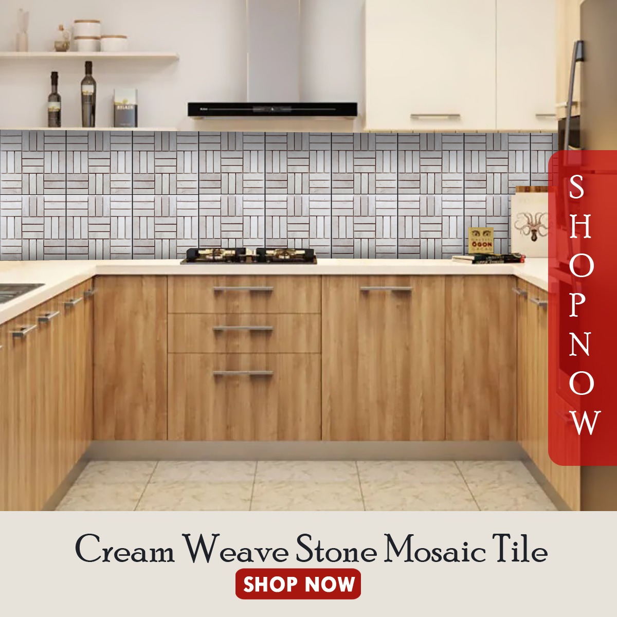 Cream Weave Stone Mosaic Tile