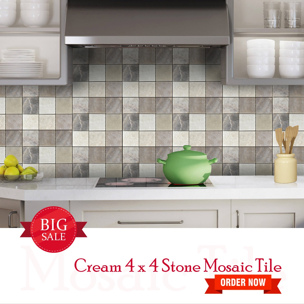 Cream 4 x 4 Stone Mosaic Tile